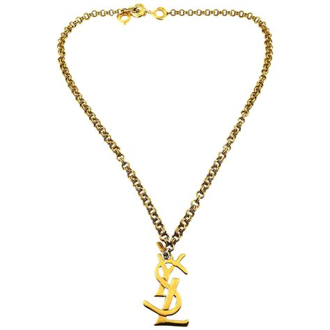 gold and black ysl logo charm necklace|vintage YSL jewelry.